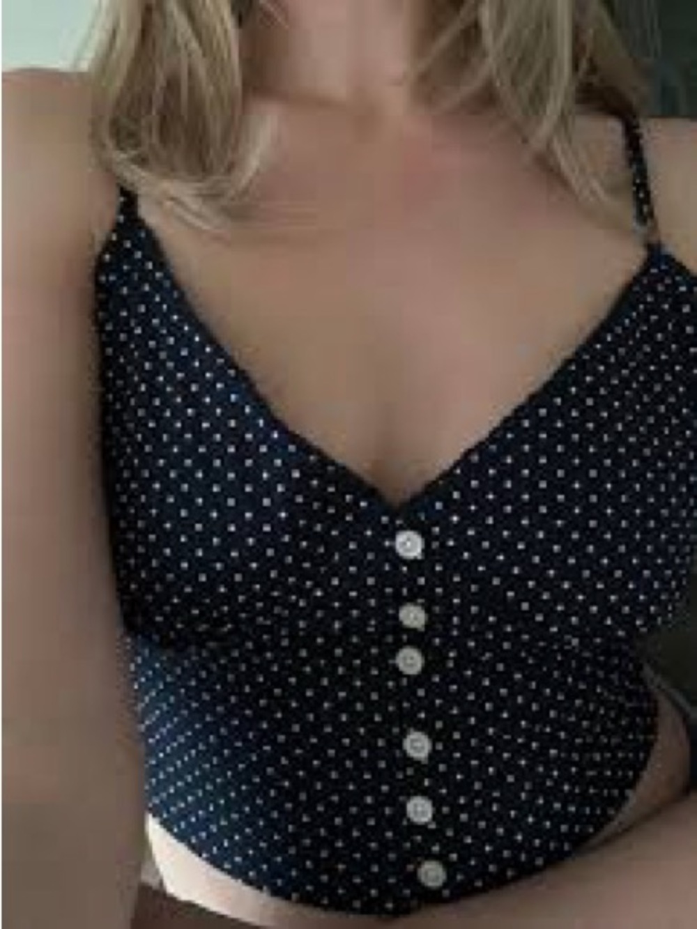 Brandy Melville Navy Polka Dot Button Cami